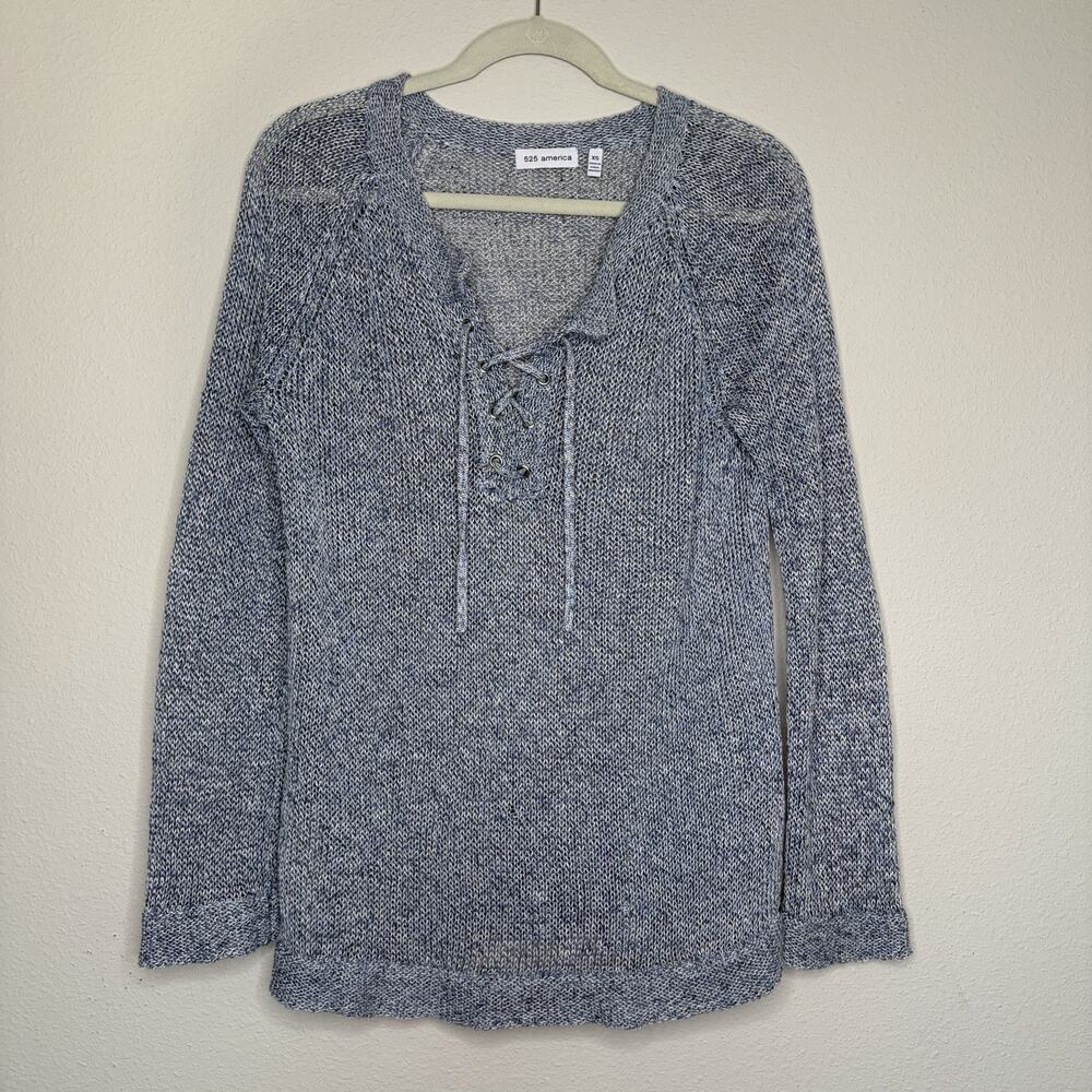 525 America Blue 100% Linen Open Knit Top Size XS spring, fall, breathable, boho